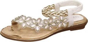Sandals for Women Summer Beach Sandals Elastic Ankle Strap Sandals Dressy Bohemian Flats Flip Flops Walking Shoes