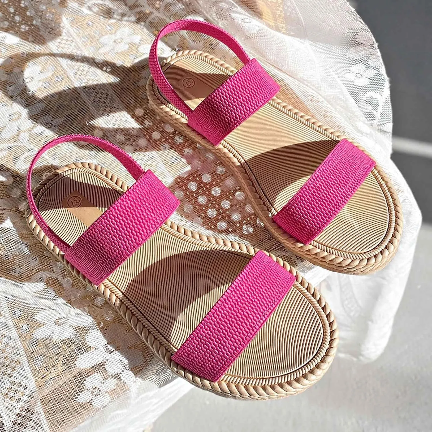 Sandals Women Cross Strap Flat Sandals Open Toe Orthotic Sandal Elastic Ankle Strap Shoes Comfy Low Wedge Sandal