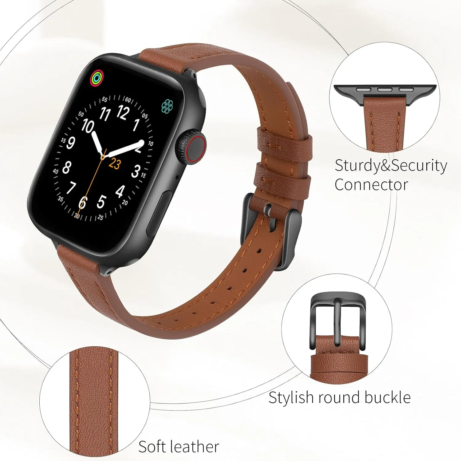 SEURE 2-pack Leather Bands Compatible with Apple Watch Band for women 38mm 40mm 41mm 42mm 44mm 45mm 46mm 49mm,Genuine Leather Band Slim Thin Strap for iWatch Ultra SE Series 10/9/8/7/6/5/4/3/2/1