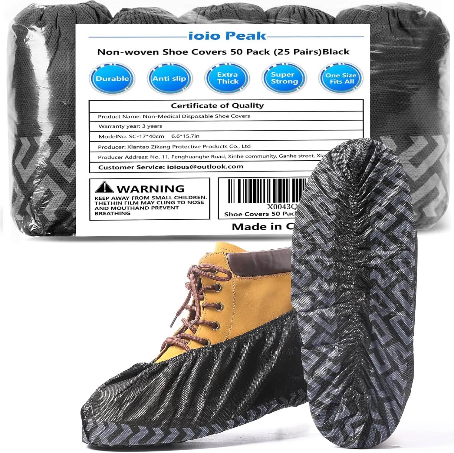 Shoe Covers Disposable 50 Pack (25 Pairs) - Durable, Non-Slip, Water Resistant, and Recyclable Boot Covers for Indoor and Outdoor Use - One Size Fits Most (Non-woven-Black)
