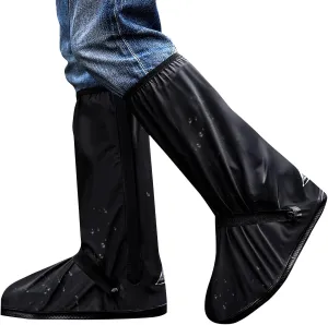 Shoe Covers with Zipper Long pattern Waterproof Shoe Covers Reusable Cycling Galoshes for Rainy and Snowy Outdoors Garden etc, Rain Boots for Men Women Kid(Black, X-Large)