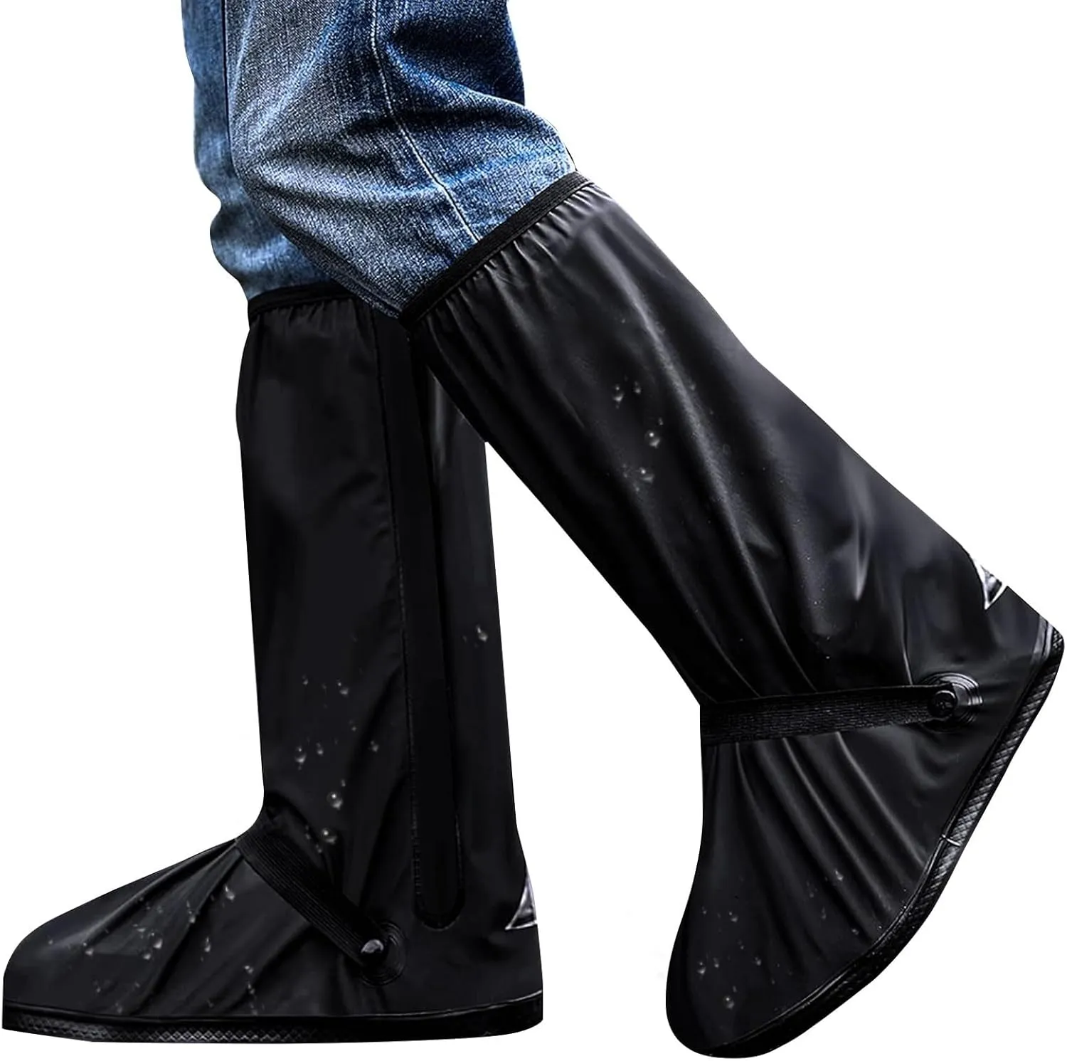 Shoe Covers with Zipper Long pattern Waterproof Shoe Covers Reusable Cycling Galoshes for Rainy and Snowy Outdoors Garden etc, Rain Boots for Men Women Kid(Black, X-Large)