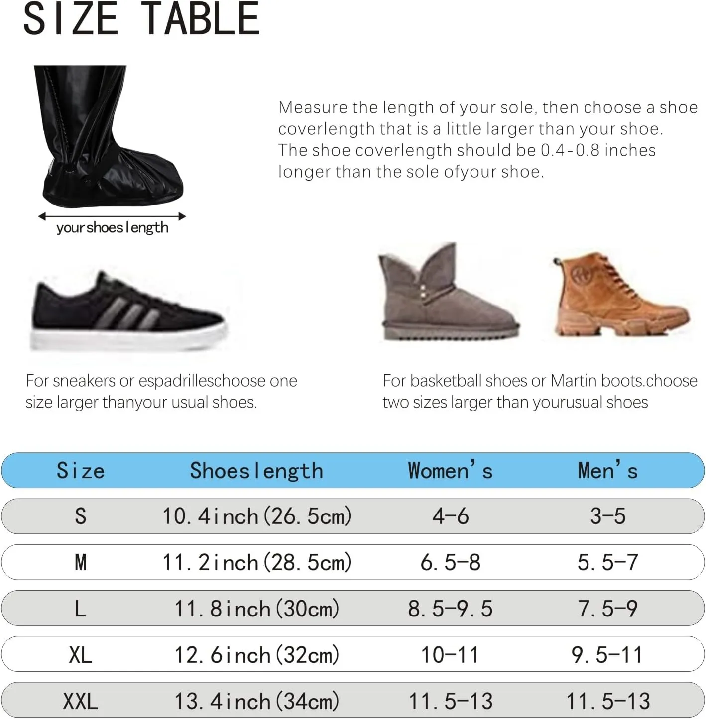 Shoe Covers with Zipper Long pattern Waterproof Shoe Covers Reusable Cycling Galoshes for Rainy and Snowy Outdoors Garden etc, Rain Boots for Men Women Kid(Black, X-Large)