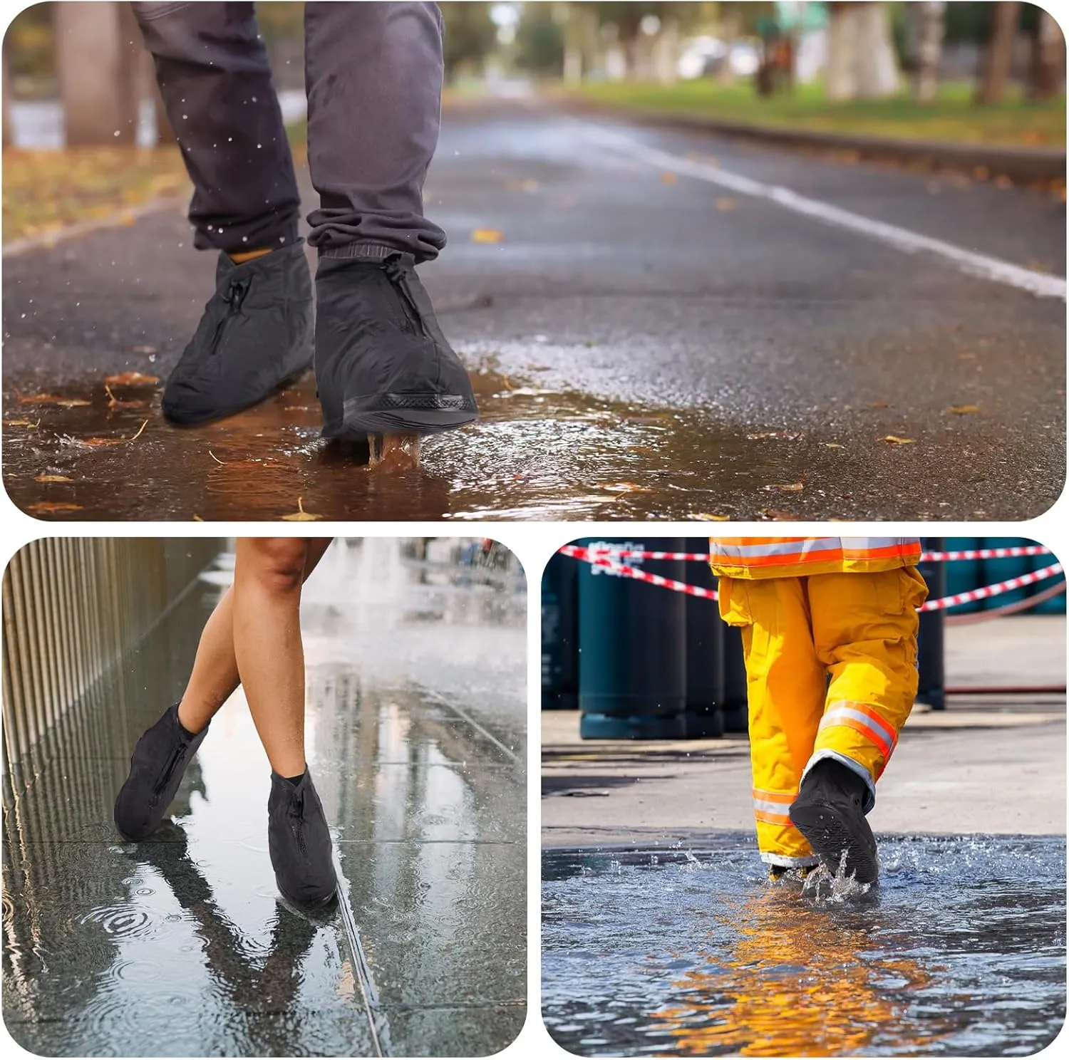 Shoe Covers with Zipper, Waterproof Hard Sole Version Shoe Covers for Rain, Reusable Silicone Non Slip Shoe Covers Outdoor Cycling Protectors apply to Men, Women, Kids (XX-Large, Black)