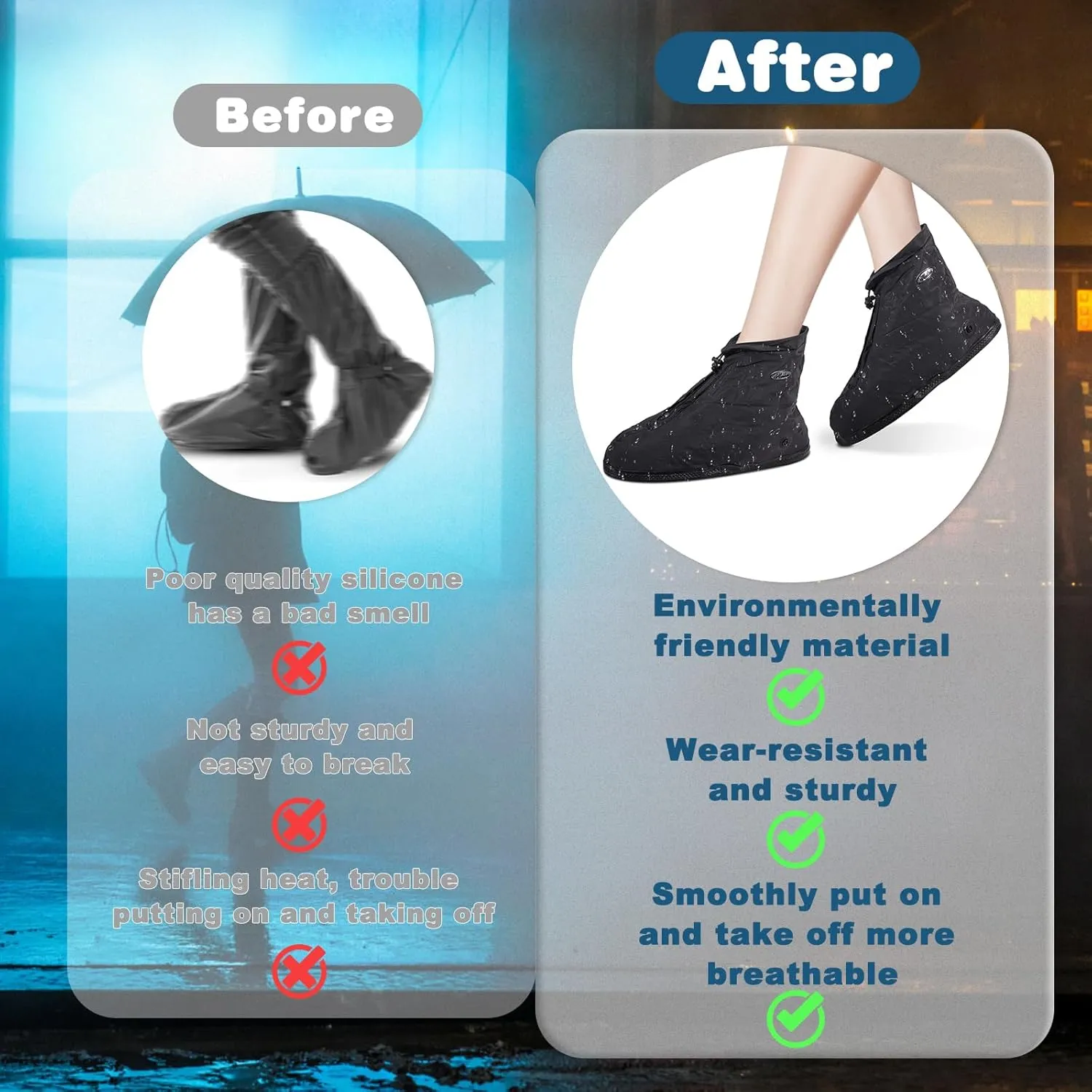 Shoe Covers with Zipper, Waterproof Hard Sole Version Shoe Covers for Rain, Reusable Silicone Non Slip Shoe Covers Outdoor Cycling Protectors apply to Men, Women, Kids (XX-Large, Black)