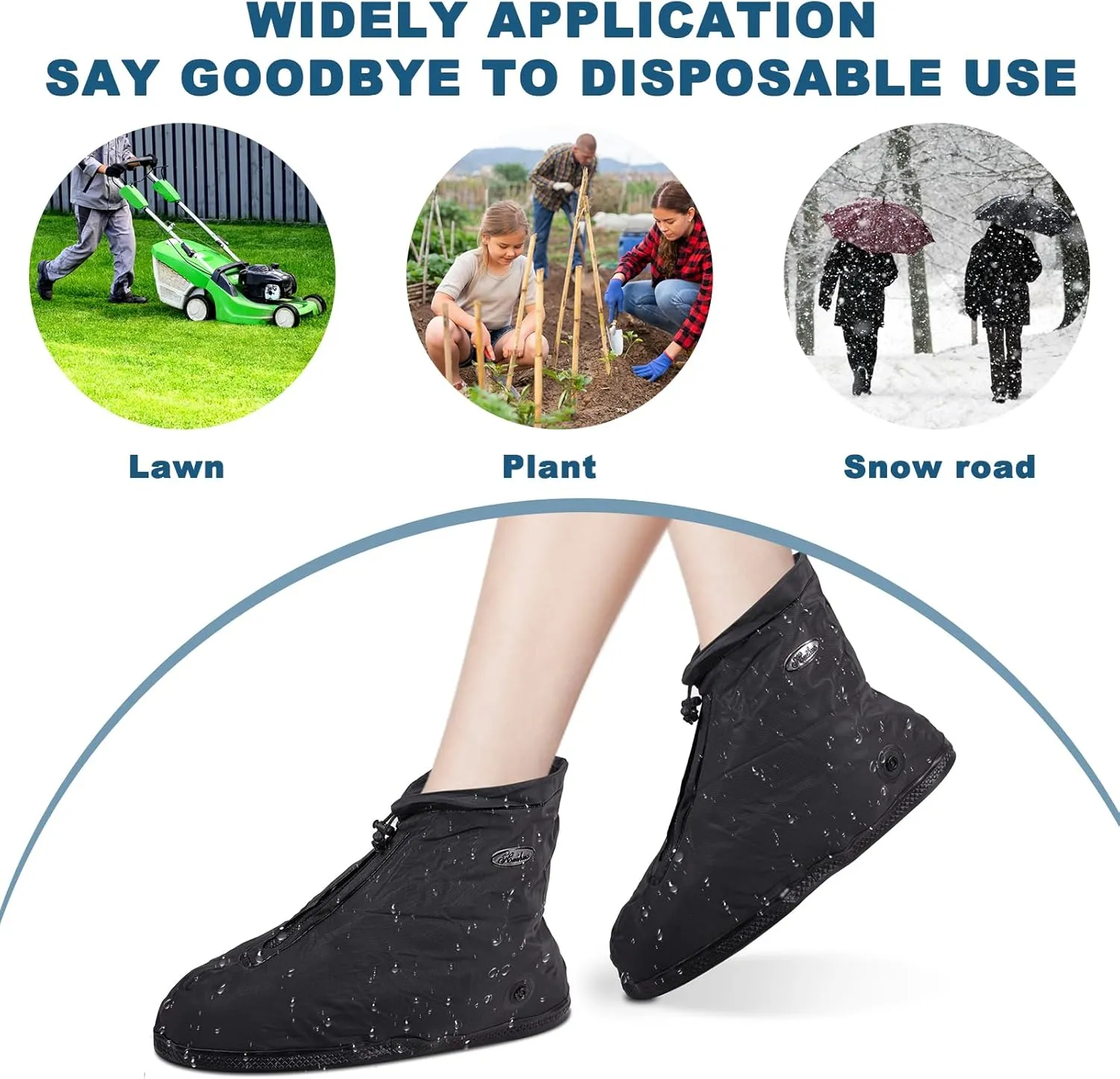 Shoe Covers with Zipper, Waterproof Hard Sole Version Shoe Covers for Rain, Reusable Silicone Non Slip Shoe Covers Outdoor Cycling Protectors apply to Men, Women, Kids (XX-Large, Black)