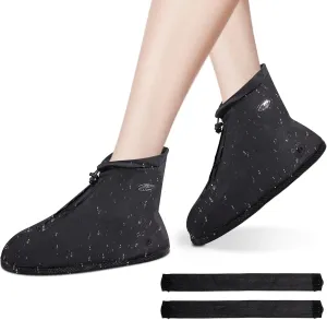 Shoe Covers with Zipper, Waterproof Hard Sole Version Shoe Covers for Rain, Reusable Silicone Non Slip Shoe Covers Outdoor Cycling Protectors apply to Men, Women, Kids (XX-Large, Black)