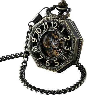 ShoppeWatch Mens Pocket Watch with Chain | Hand Winding Vintage Pocket Watch | Classic Mechanical Movement Pocketwatch | 1920s Railroad Steampunk Costume Accessory