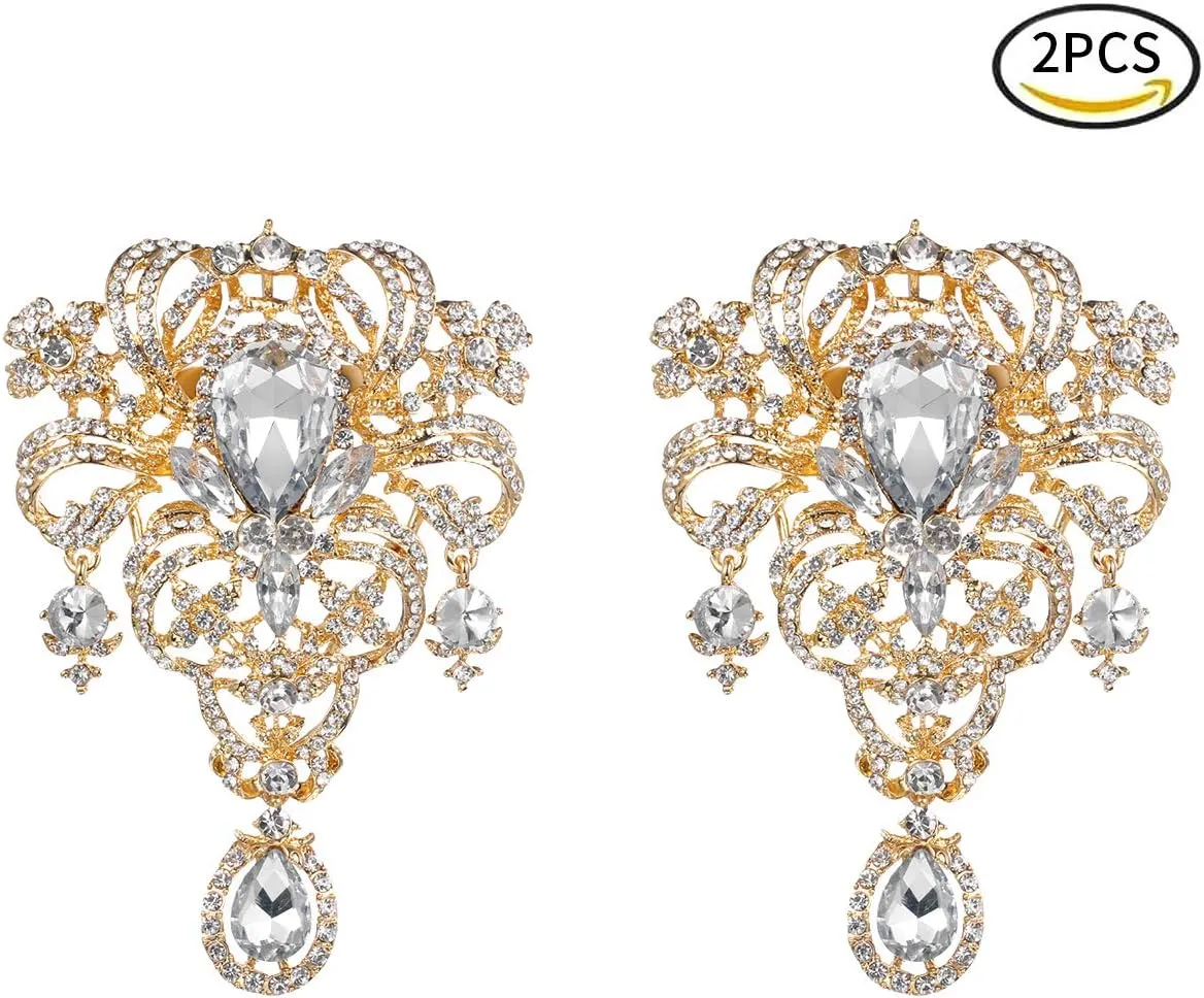 Silver/Gold/Rose Gold Plated Assorted Crystal Rhinestones Brooch Pins Set for DIY Wedding Bouquets Kit