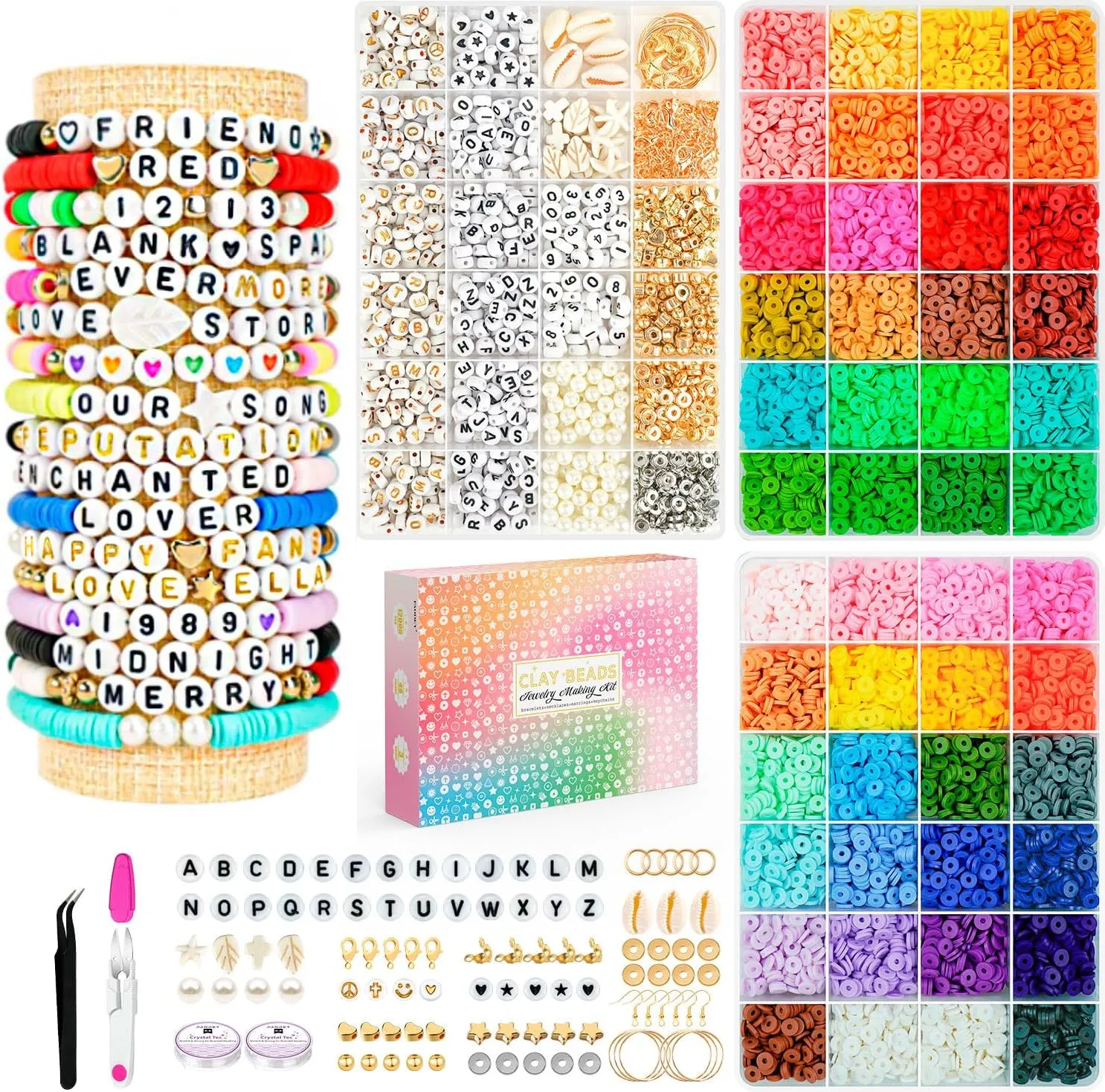 Sistenia Friendship Bracelet Kit, 14,000pcs 48 Colors Bracelet Making Kit Clay Beads with Number Letter Bead Set Concert Merch Arts and Crafts Gifts for Kids Adults Teen Girls Jewelry Making Supplies