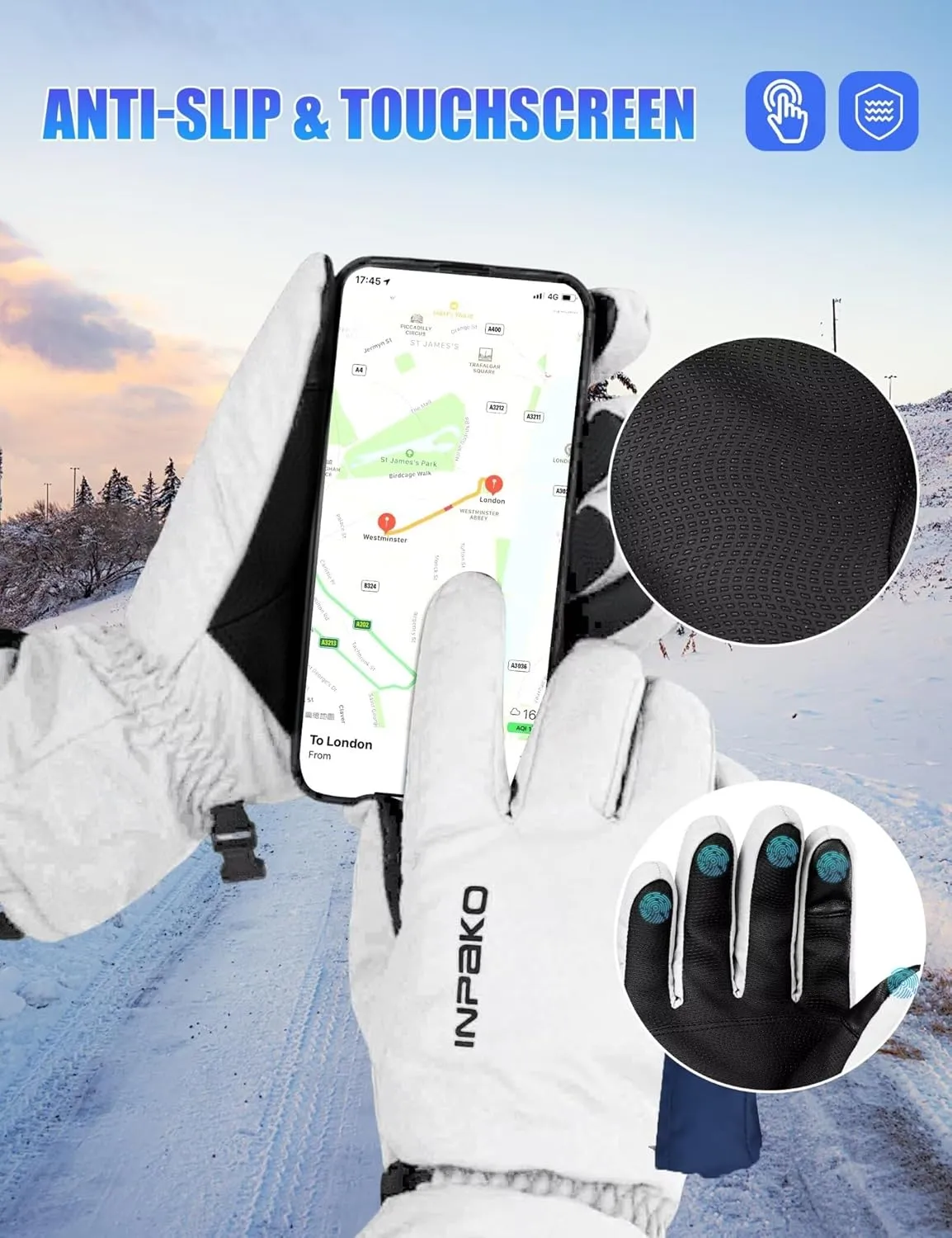 Ski Gloves Men & Women Waterproof 3M Thinsulate Winter Touchscreen Snow Gloves for Snowboard