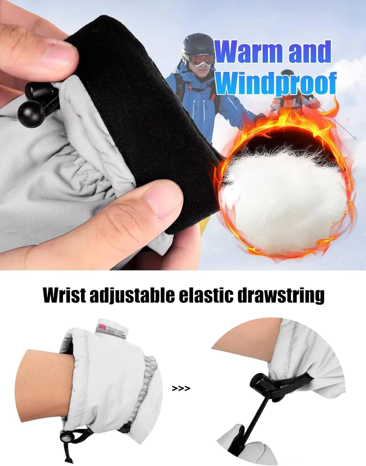 Ski Gloves Men & Women Waterproof 3M Thinsulate Winter Touchscreen Snow Gloves for Snowboard