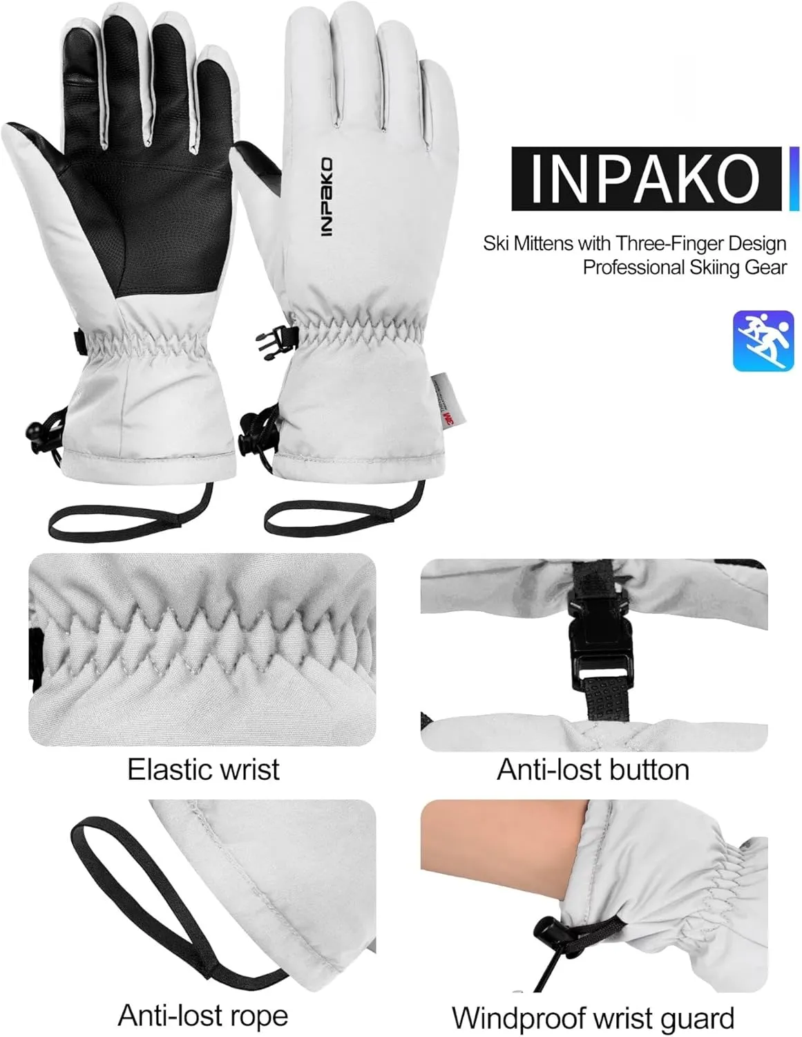 Ski Gloves Men & Women Waterproof 3M Thinsulate Winter Touchscreen Snow Gloves for Snowboard