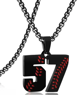 SKQIR Baseball Jersey Number Pendant for Men & Boys - Stainless Steel Chain for Athletes - Black