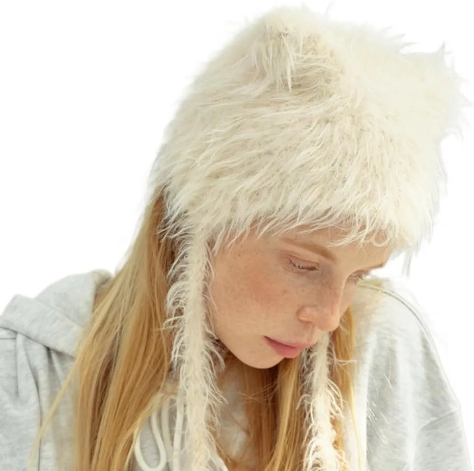 Slouchy Fuzzy Beanies for Women Cute Fluffy Cat Ear Hat Winter Warm Crochet Y2k Harajuku Aesthetic Accessories