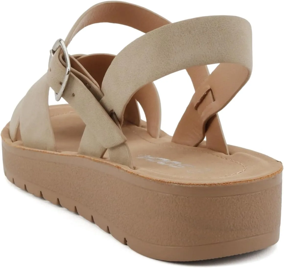 Soda CHESTER ~ Women Flat Sandals Flatform Ankle Buckle Criss Cross Band Straps Sandals Shoes