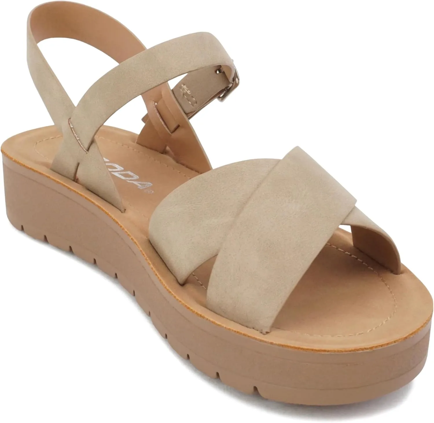Soda CHESTER ~ Women Flat Sandals Flatform Ankle Buckle Criss Cross Band Straps Sandals Shoes