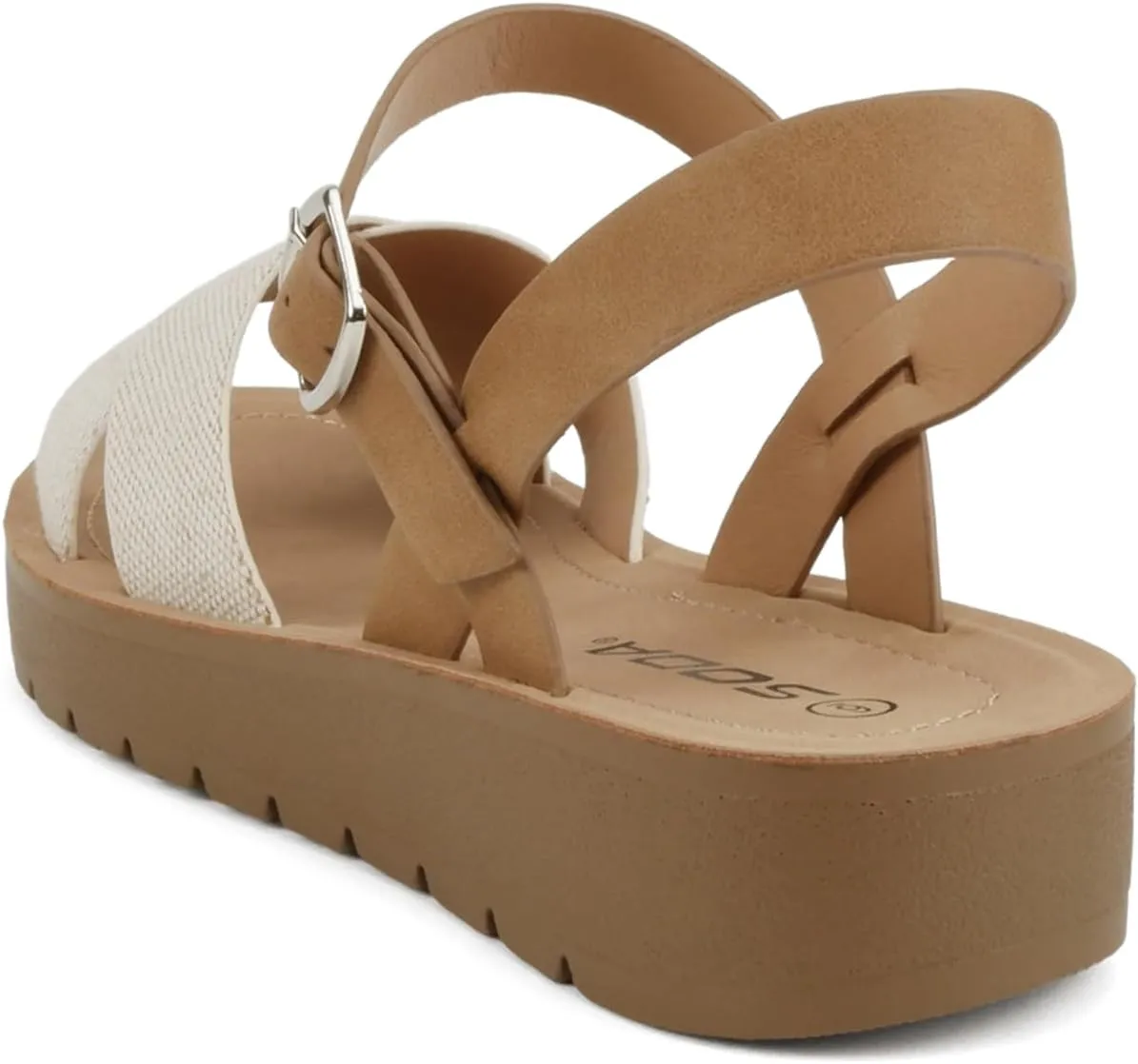 Soda CHESTER ~ Women Flat Sandals Flatform Ankle Buckle Criss Cross Band Straps Sandals Shoes
