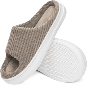 SOULROSE Summer House Memory Foam Slippers Comfy Spa Bedroom Slides Women Cloud Lightweight Waffle Cozy Open Toe Indoor Outdoor Platform Shoes