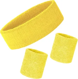 Sports Sweatbands Set, 3PCS Sweatbands Wristband and Headband Striped Sports Band Moisture Wicking Sweat Absorbing Head Band for Basketball Tennis Sport Costumes