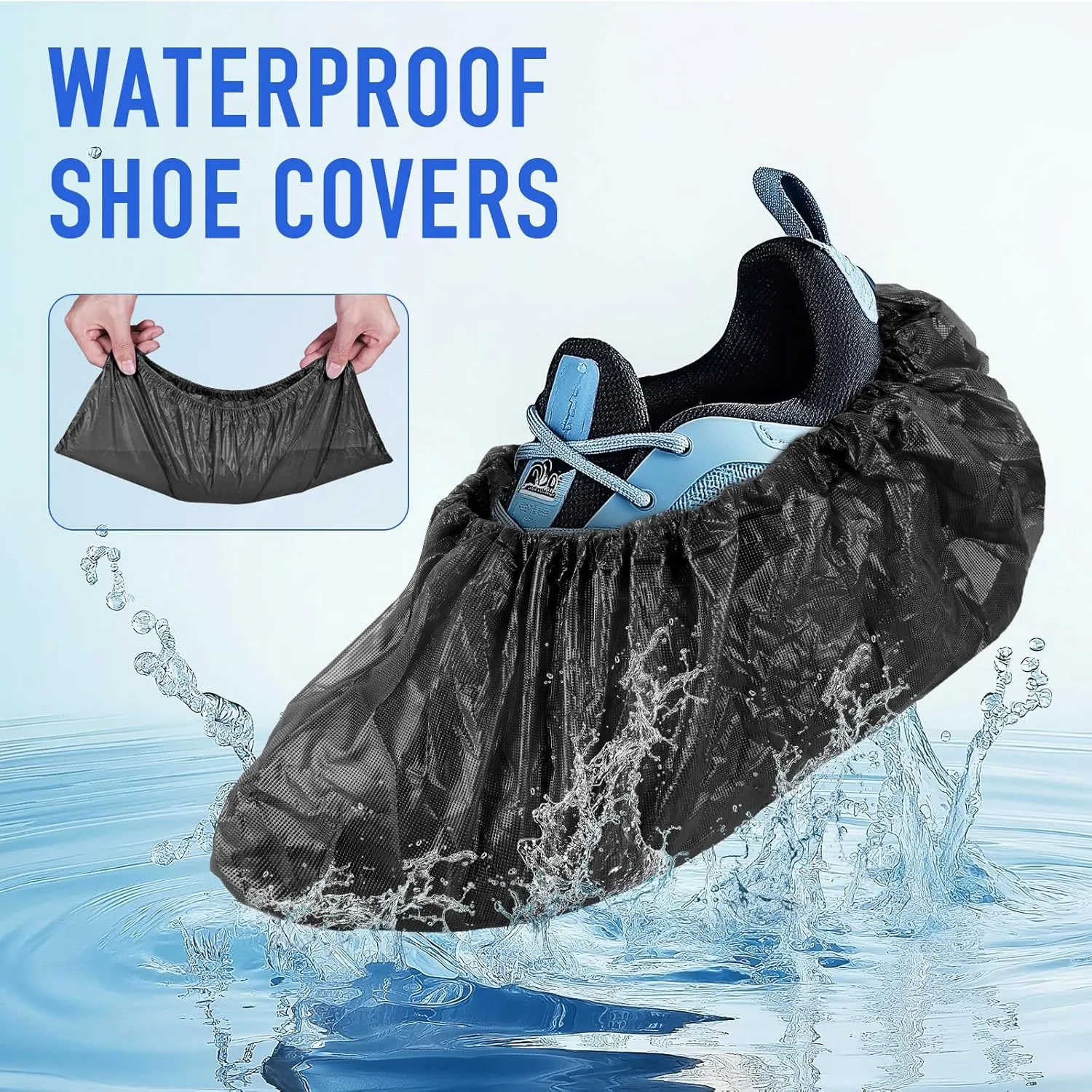 squish Shoe Covers Disposable Non-Slip, 100 Pack 6g Thick Booties Cover, Waterproof Slip Resistant Disposable Shoe Covers Durable Protector Covers for Indoors and Outdoors Fit Up to 13 Size (Black)