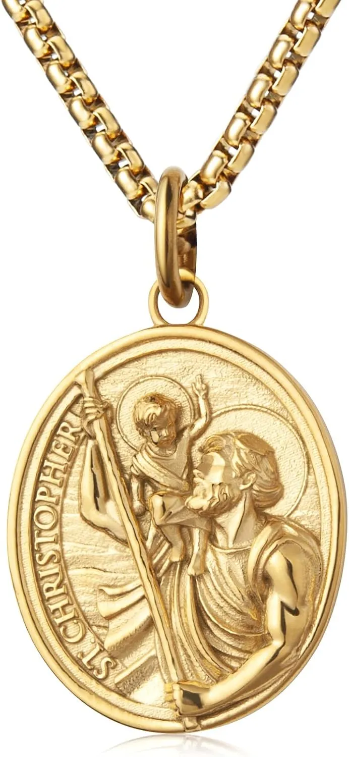 St Saint Christopher Michael Medal Pendant Necklace Jewelry for Men Women 60cm