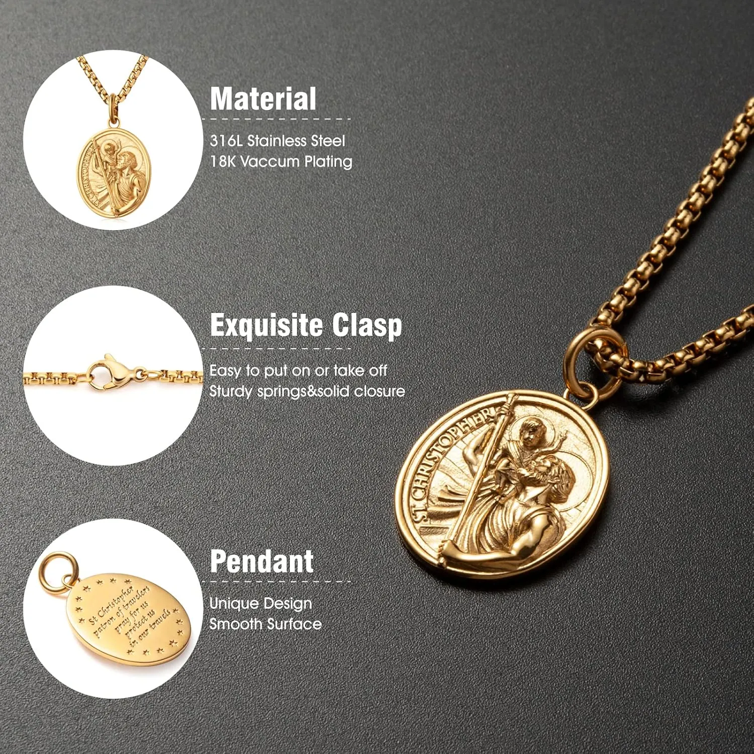 St Saint Christopher Michael Medal Pendant Necklace Jewelry for Men Women 60cm