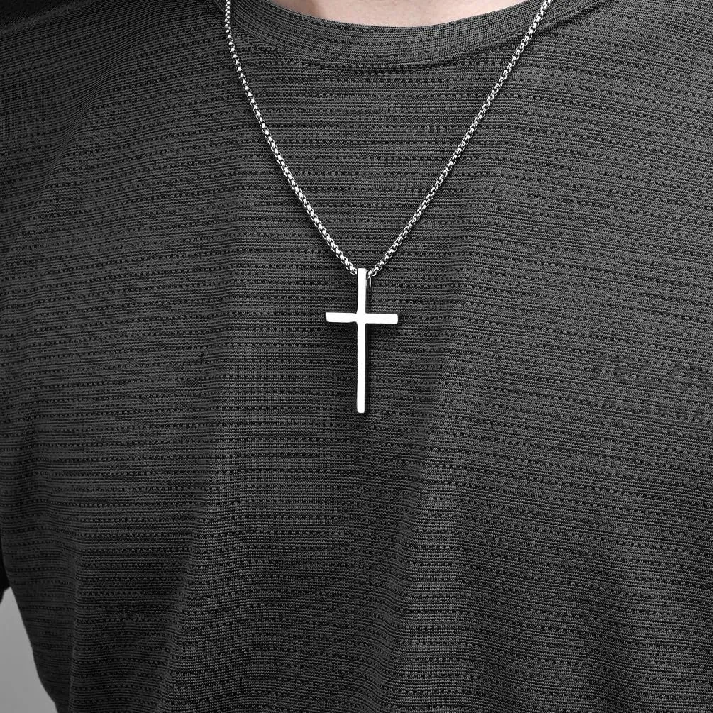 Stainless Steel Cross Necklace for Men Simple Cross Pendant Necklace Jewelry Cross Chain for for Boy Teens