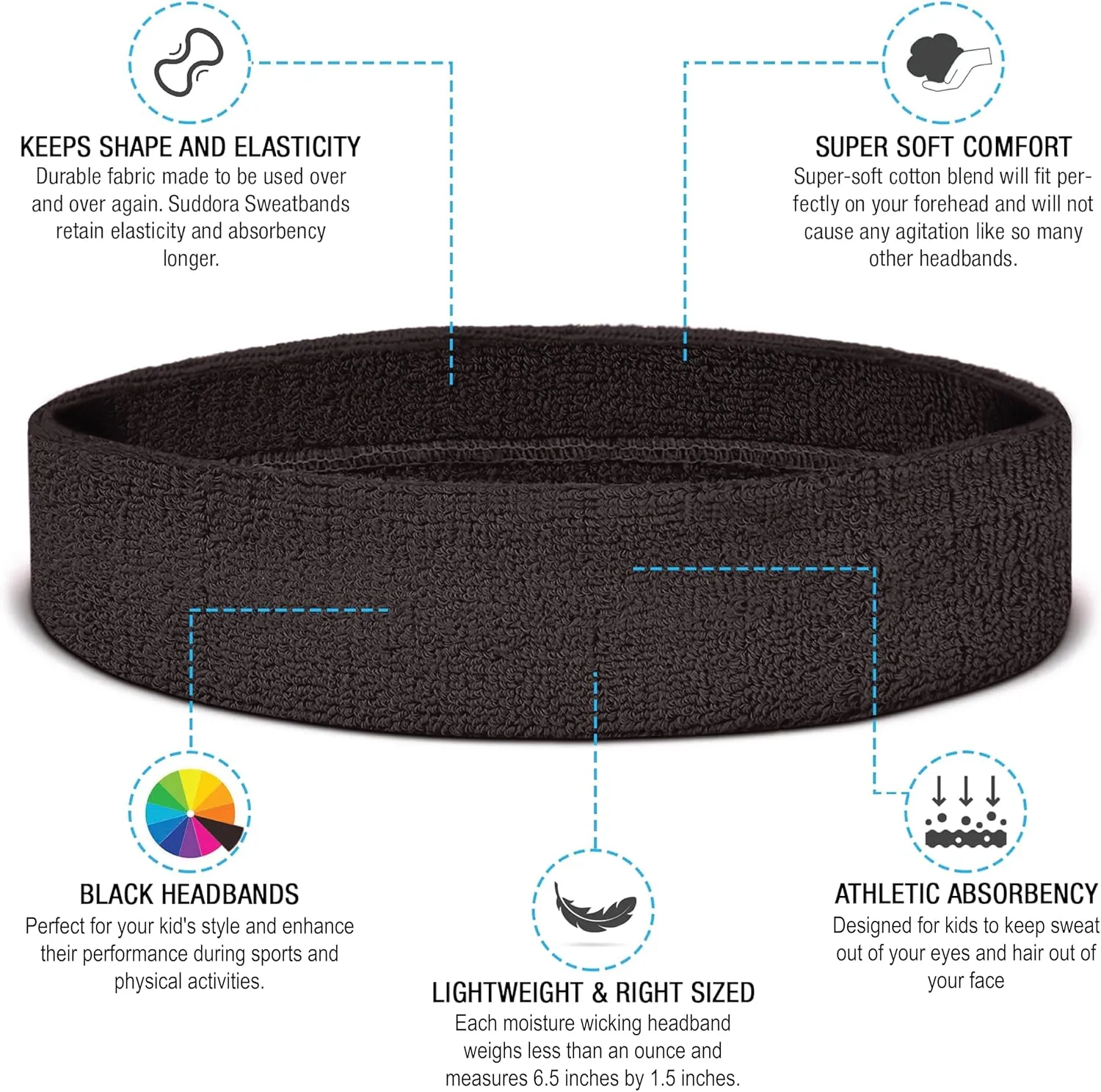 Suddora Sweatbands for Kids, Moisture Wicking 2 Wristbands and 1 Headband Set, Soft and Skin-Friendly Fabric, Moisture-Wicking Athletic Sweat Bands for Basketball, Baseball, Soccer