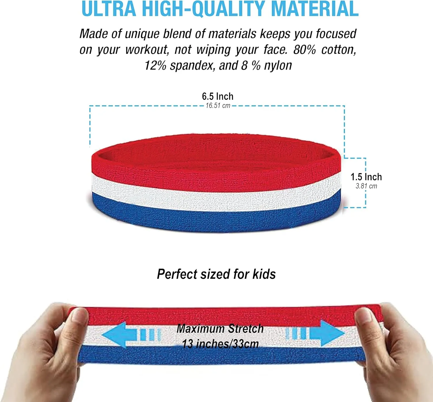 Suddora Sweatbands for Kids, Moisture Wicking 2 Wristbands and 1 Headband Set, Soft and Skin-Friendly Fabric, Moisture-Wicking Athletic Sweat Bands for Basketball, Baseball, Soccer