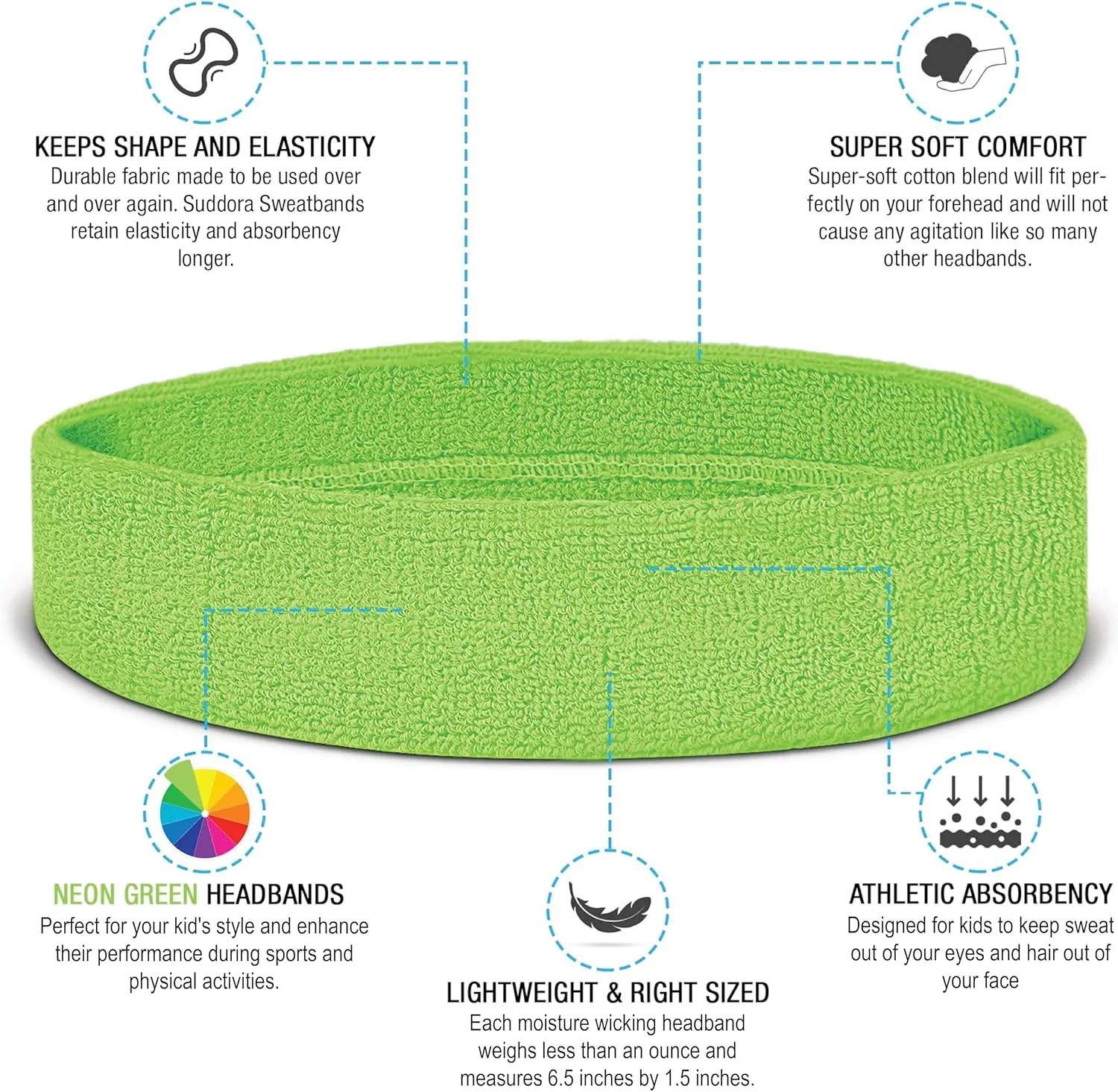 Suddora Sweatbands for Kids, Moisture Wicking 2 Wristbands and 1 Headband Set, Soft and Skin-Friendly Fabric, Moisture-Wicking Athletic Sweat Bands for Basketball, Baseball, Soccer