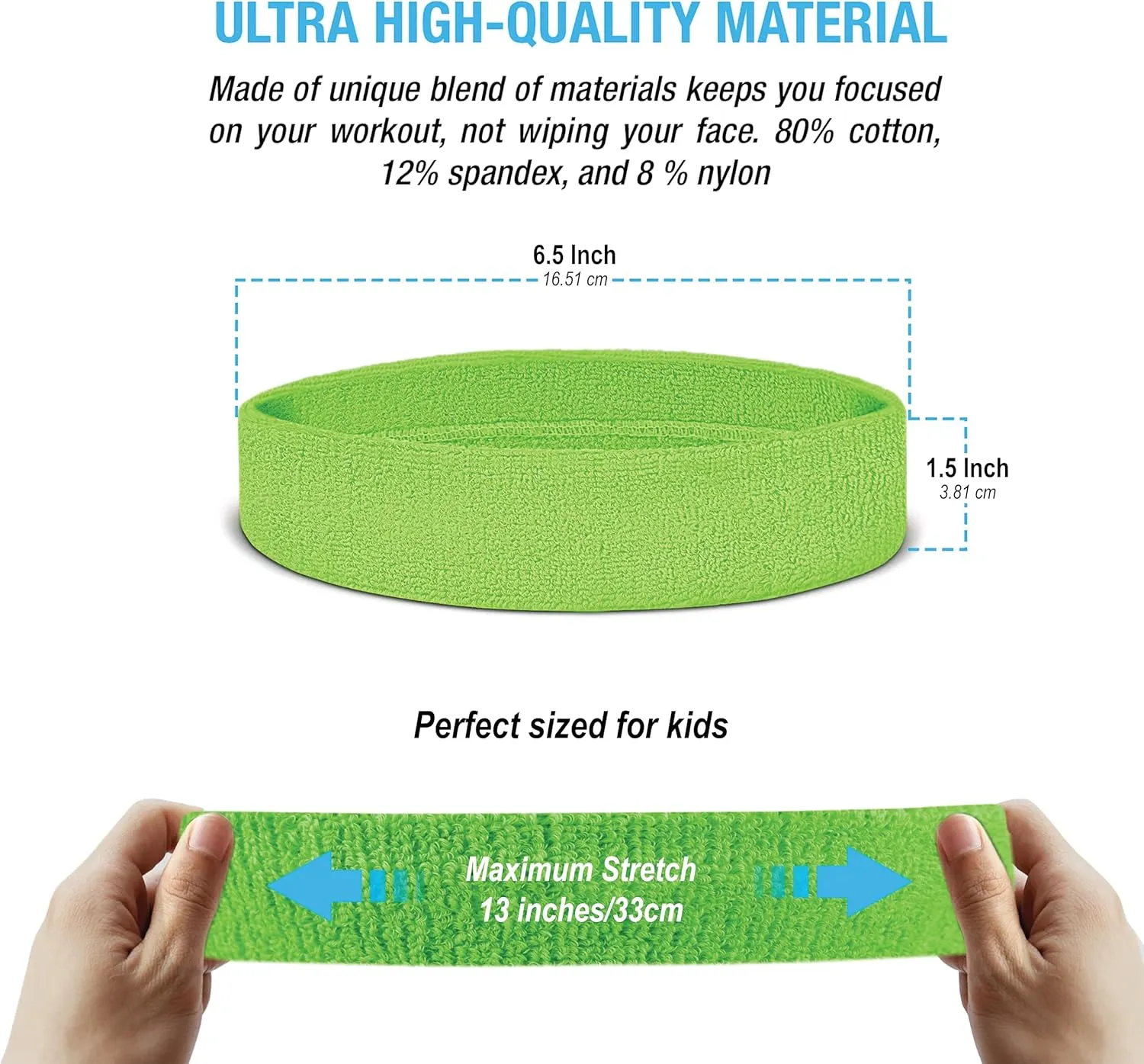 Suddora Sweatbands for Kids, Moisture Wicking 2 Wristbands and 1 Headband Set, Soft and Skin-Friendly Fabric, Moisture-Wicking Athletic Sweat Bands for Basketball, Baseball, Soccer