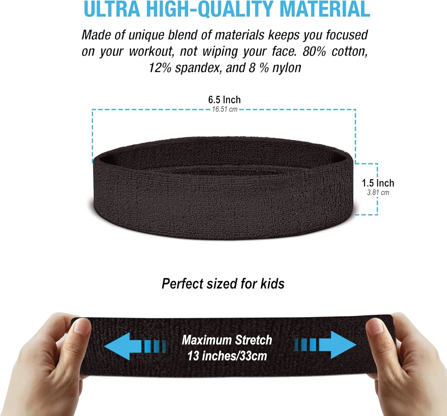 Suddora Sweatbands for Kids, Moisture Wicking 2 Wristbands and 1 Headband Set, Soft and Skin-Friendly Fabric, Moisture-Wicking Athletic Sweat Bands for Basketball, Baseball, Soccer