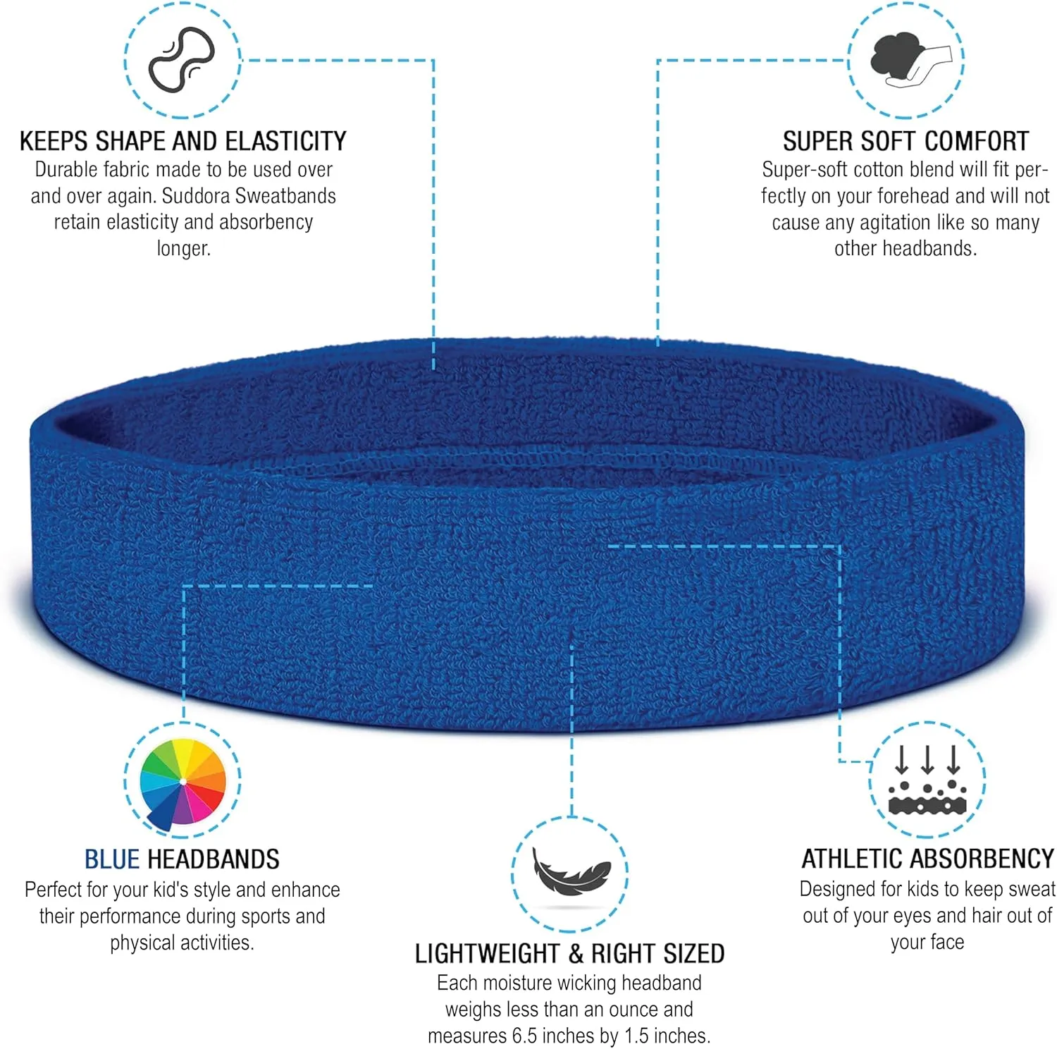 Suddora Sweatbands for Kids, Moisture Wicking 2 Wristbands and 1 Headband Set, Soft and Skin-Friendly Fabric, Moisture-Wicking Athletic Sweat Bands for Basketball, Baseball, Soccer