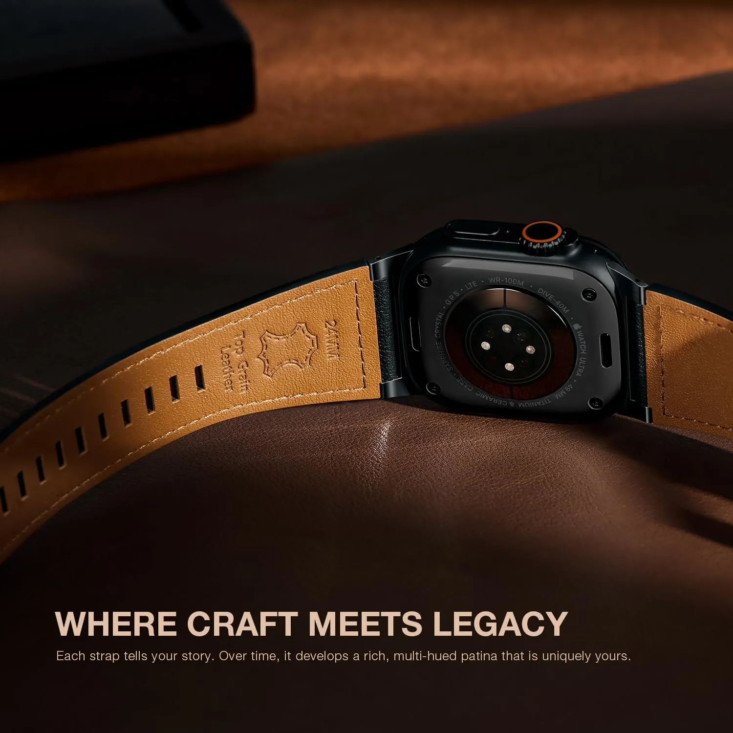 Suitisbest Leather Bands Compatible for Apple Watch Ultra Band 49mm 46mm 45mm 44mm 42mm, Genuine Calfskin Leather Durable Matel Connector Replacement Strap Fits Men iWatch Ultra 10 9 8 7 6 5 4 3 SE
