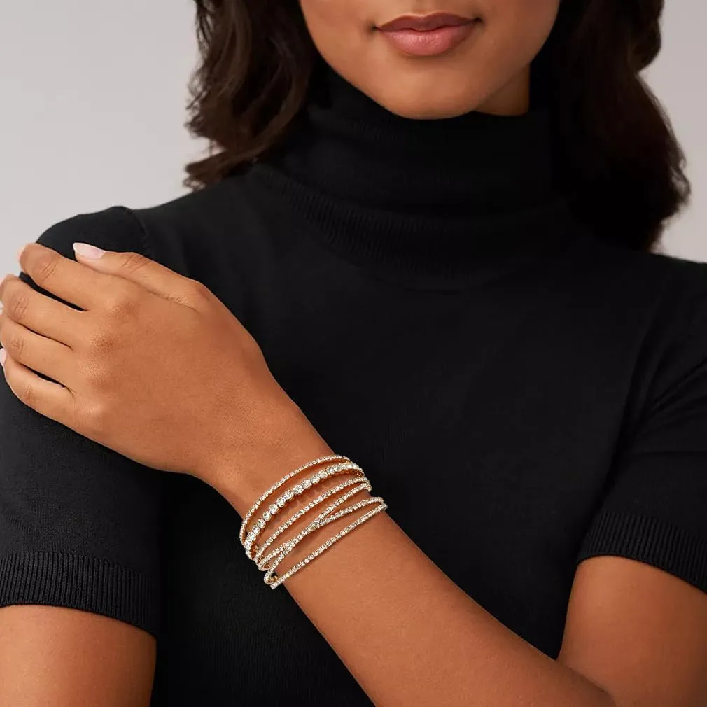 Suyi Rhinestone Bracelet Multilayer Gold Cuff Bracelet for Women Crystal Braidal Bracelets
