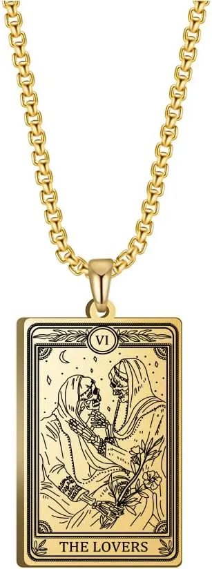 TEAMER Skeleton Tarot Card Necklace Stainless Steel Amulet Marigold Tarot Card Major Arcana Necklaces for Women Men