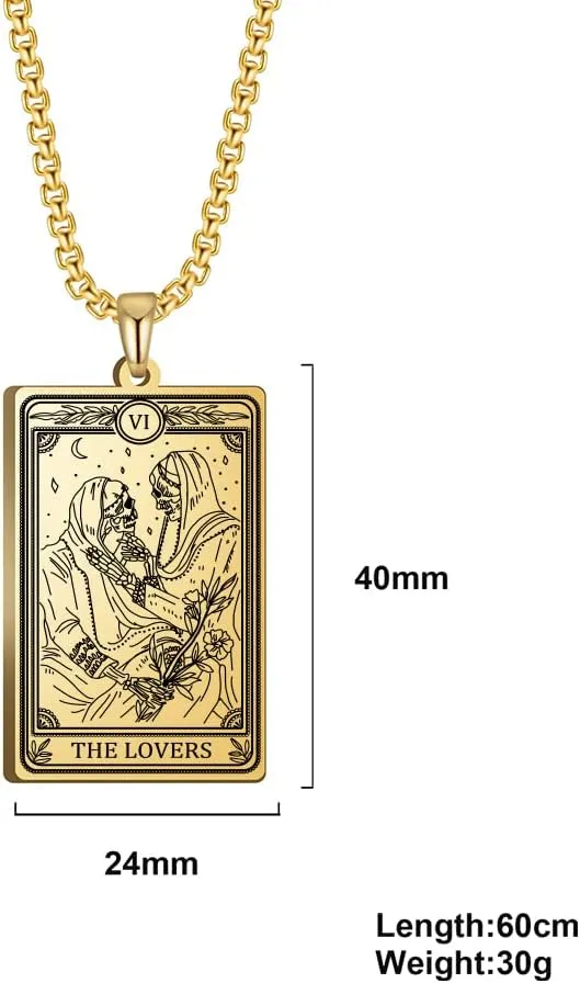 TEAMER Skeleton Tarot Card Necklace Stainless Steel Amulet Marigold Tarot Card Major Arcana Necklaces for Women Men