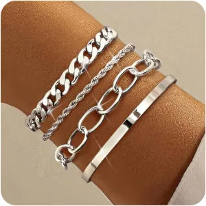 TEN MIRO 16k Chunky Gold Bracelets for Women Non Tarnish, Womens Gold Bracelet Stack Layered Chunky Chain Bracelets Waterproof Link Cuff Herringbone Bracelet Mothers' Day Jewelry Gifts