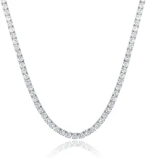 Tennis Necklace 18K White Gold Plated | 4.0mm Round Cubic Zirconia Cut Faux Diamond Tennis Chain for Women and Men