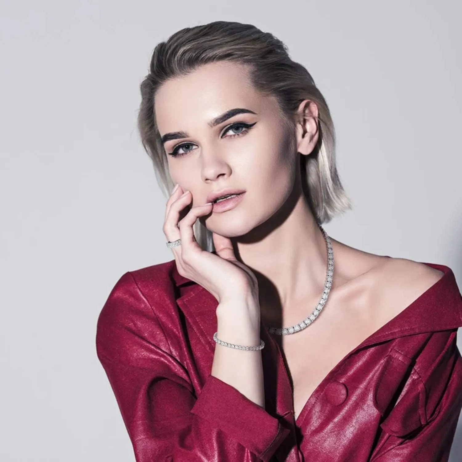 Tennis Necklace 18K White Gold Plated | 4.0mm Round Cubic Zirconia Cut Faux Diamond Tennis Chain for Women and Men