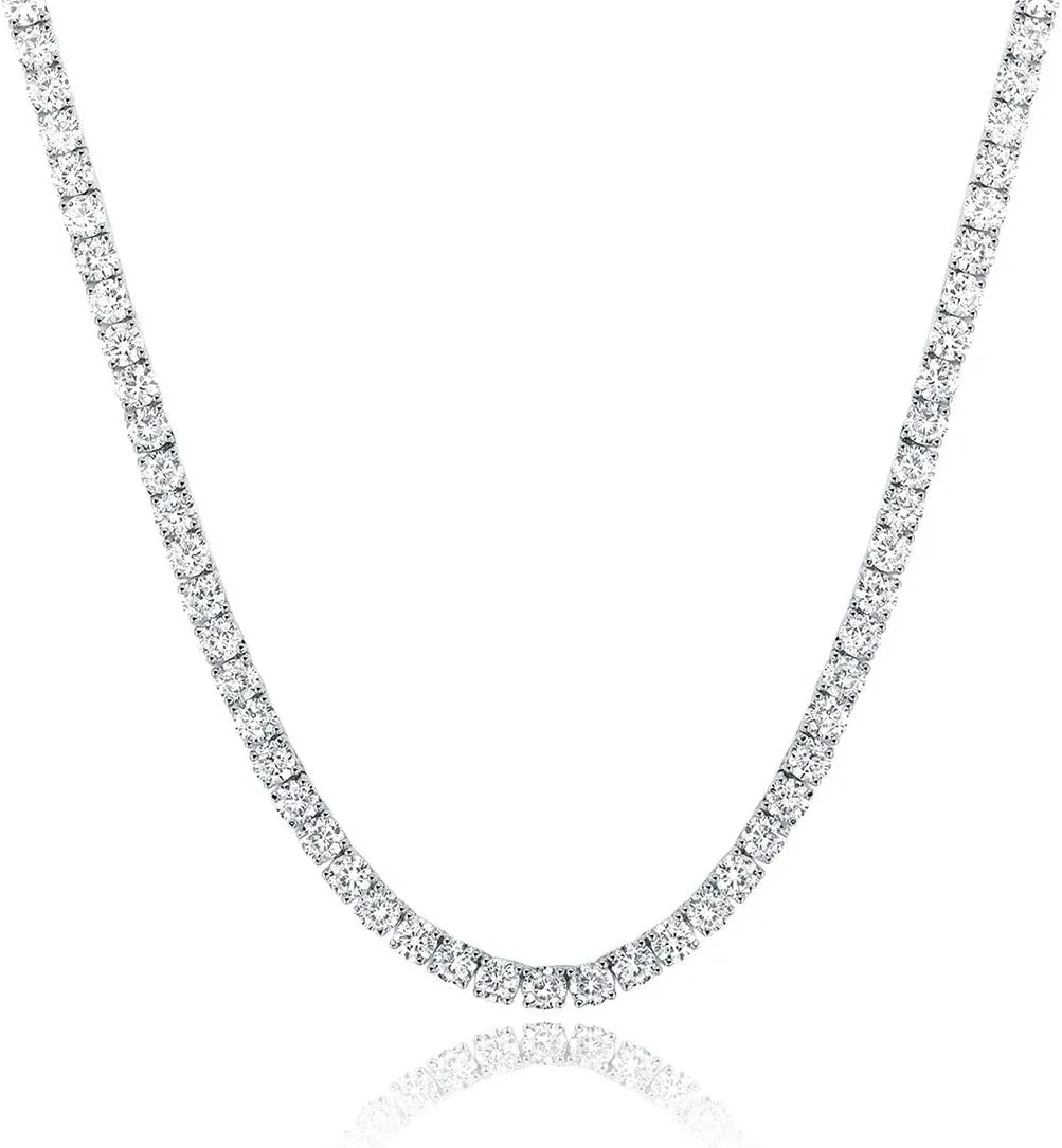 Tennis Necklace 18K White Gold Plated | 4.0mm Round Cubic Zirconia Cut Faux Diamond Tennis Chain for Women and Men