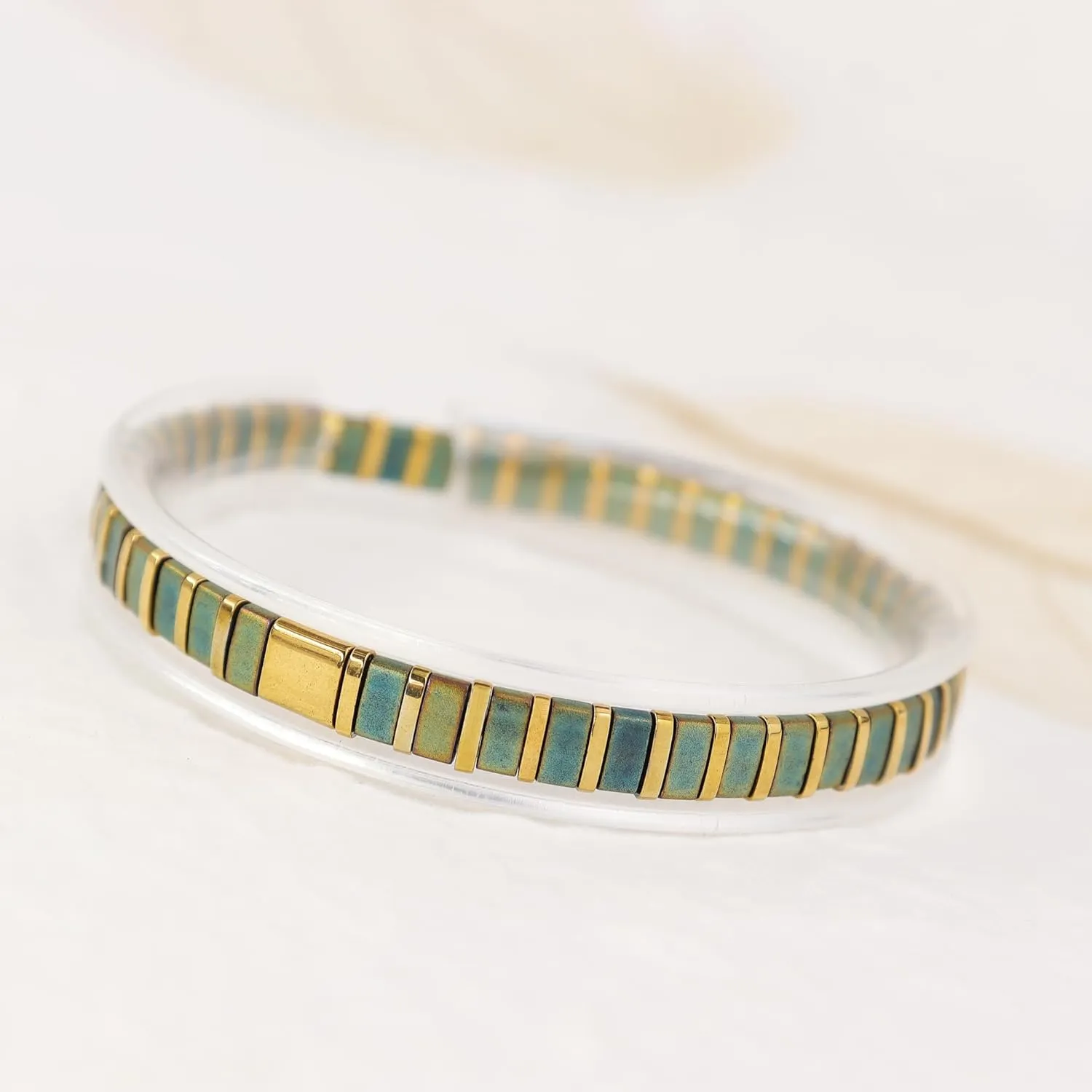 Tila Flat Beaded Bracelets for Women, Unique Colorful Square Beads Miyuk Link Stackable Stretch Bracelet Beach Summer Trendy Jewelry Gift