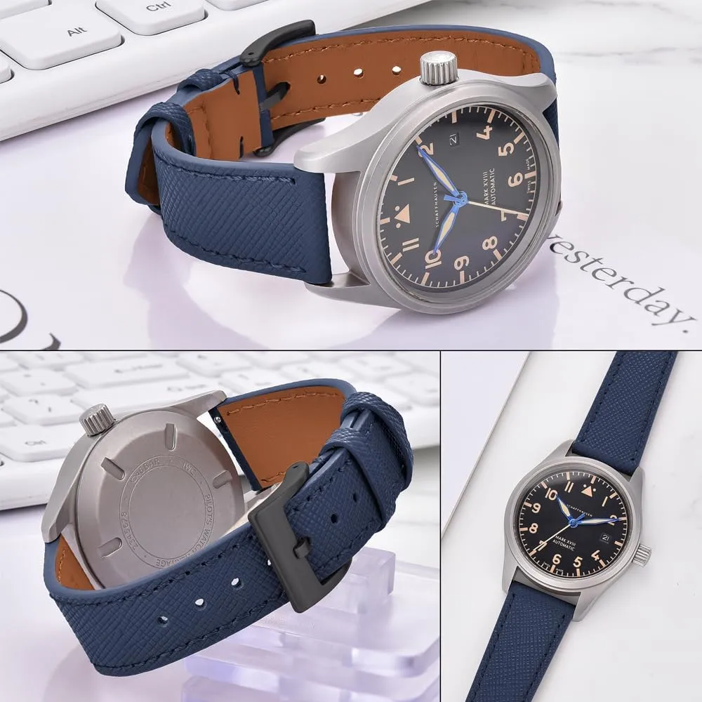 Top Grain Leather Watch Band - Quick Release Brushed Buckle Replacement Strap for Men - Choice of Width -18mm 19mm 20mm 21mm 22mm 23mm 24mm