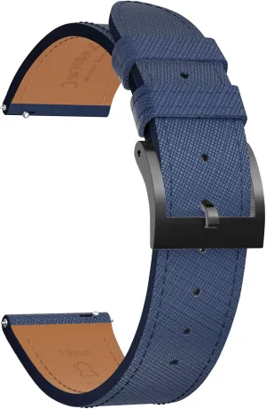 Top Grain Leather Watch Band - Quick Release Brushed Buckle Replacement Strap for Men - Choice of Width -18mm 19mm 20mm 21mm 22mm 23mm 24mm