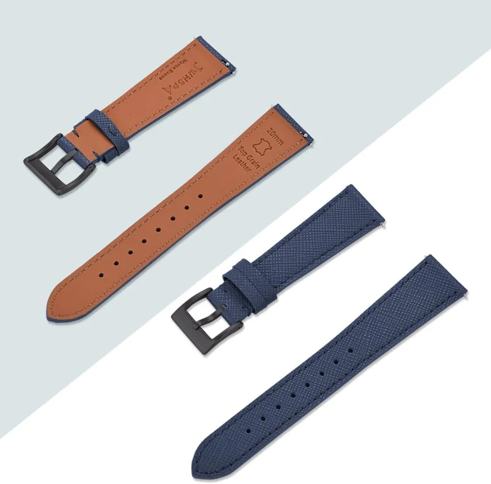 Top Grain Leather Watch Band - Quick Release Brushed Buckle Replacement Strap for Men - Choice of Width -18mm 19mm 20mm 21mm 22mm 23mm 24mm