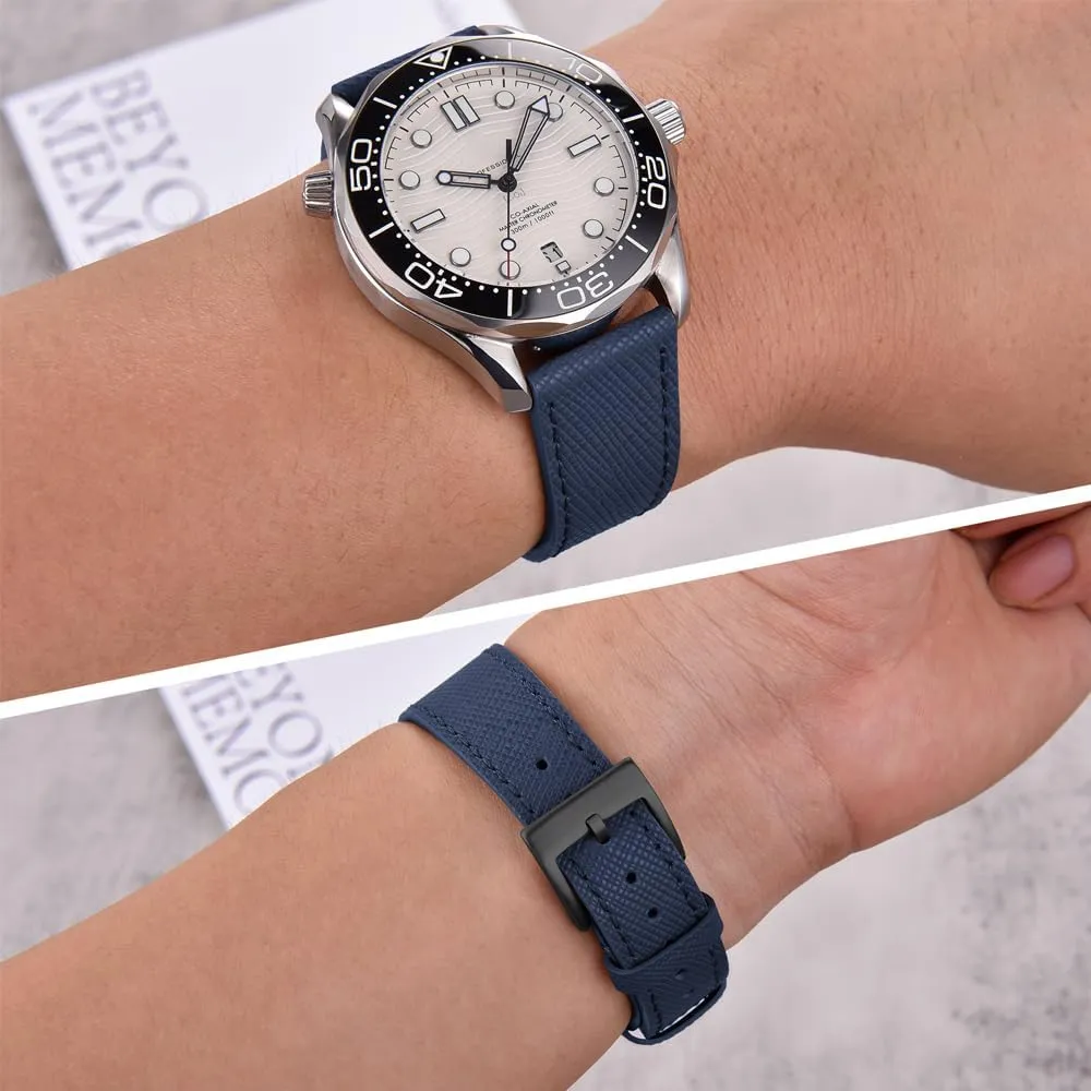 Top Grain Leather Watch Band - Quick Release Brushed Buckle Replacement Strap for Men - Choice of Width -18mm 19mm 20mm 21mm 22mm 23mm 24mm