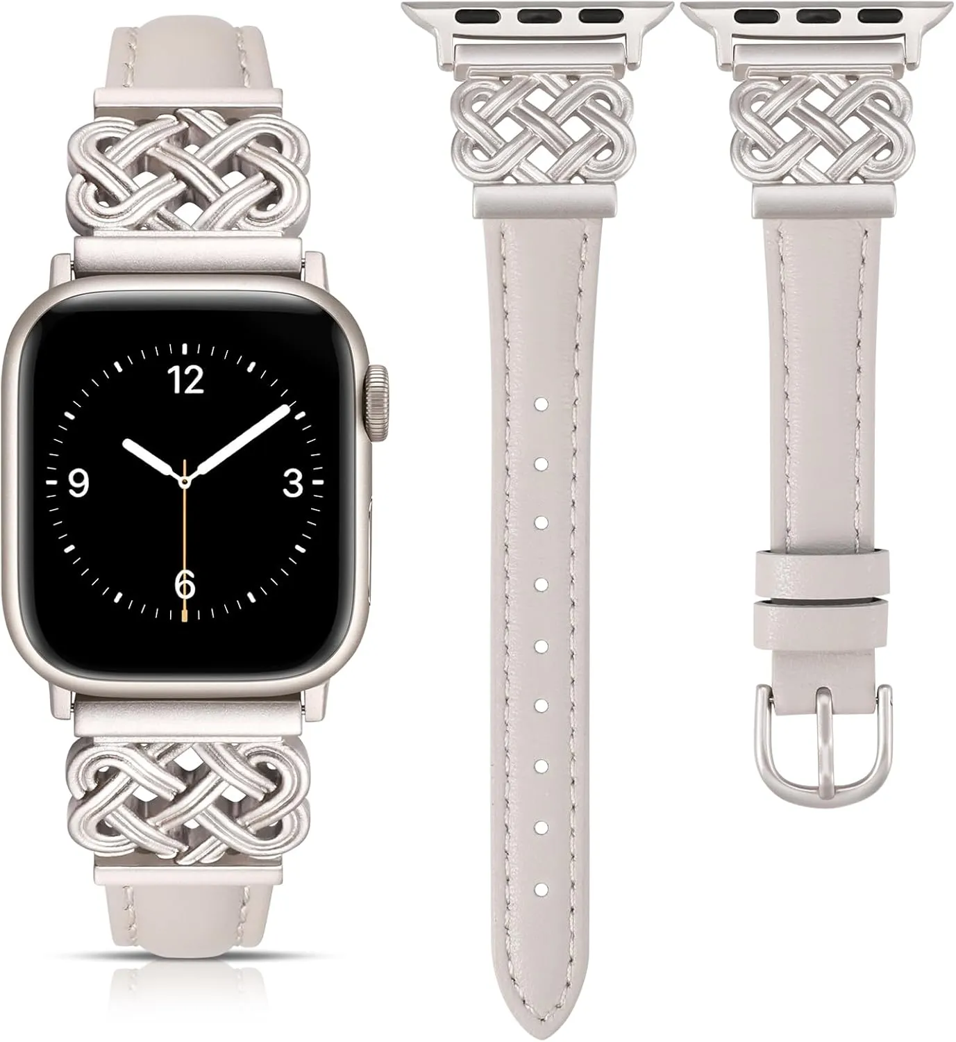 TOYOUTHS Leather Band Compatible with Apple Watch Bands Women 38/40/41/42mm Dressy Slim Thin Leather Strap with Designer Interlock Buckle Bracelet for iWatch Series 10/9/SE/8/7/6/5/4/3/2/1, Starlight
