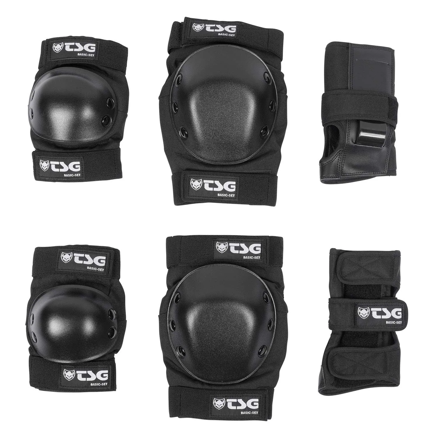 TSG Basic Pad Set, All in One Skateboard Protection Set of Knee Pads, Elbow Pads and Wrist Guards, EVA Cup Foam, PE Caps, Hardshell Protection, Pre Shaped, Horseshoe, Pull Over Design