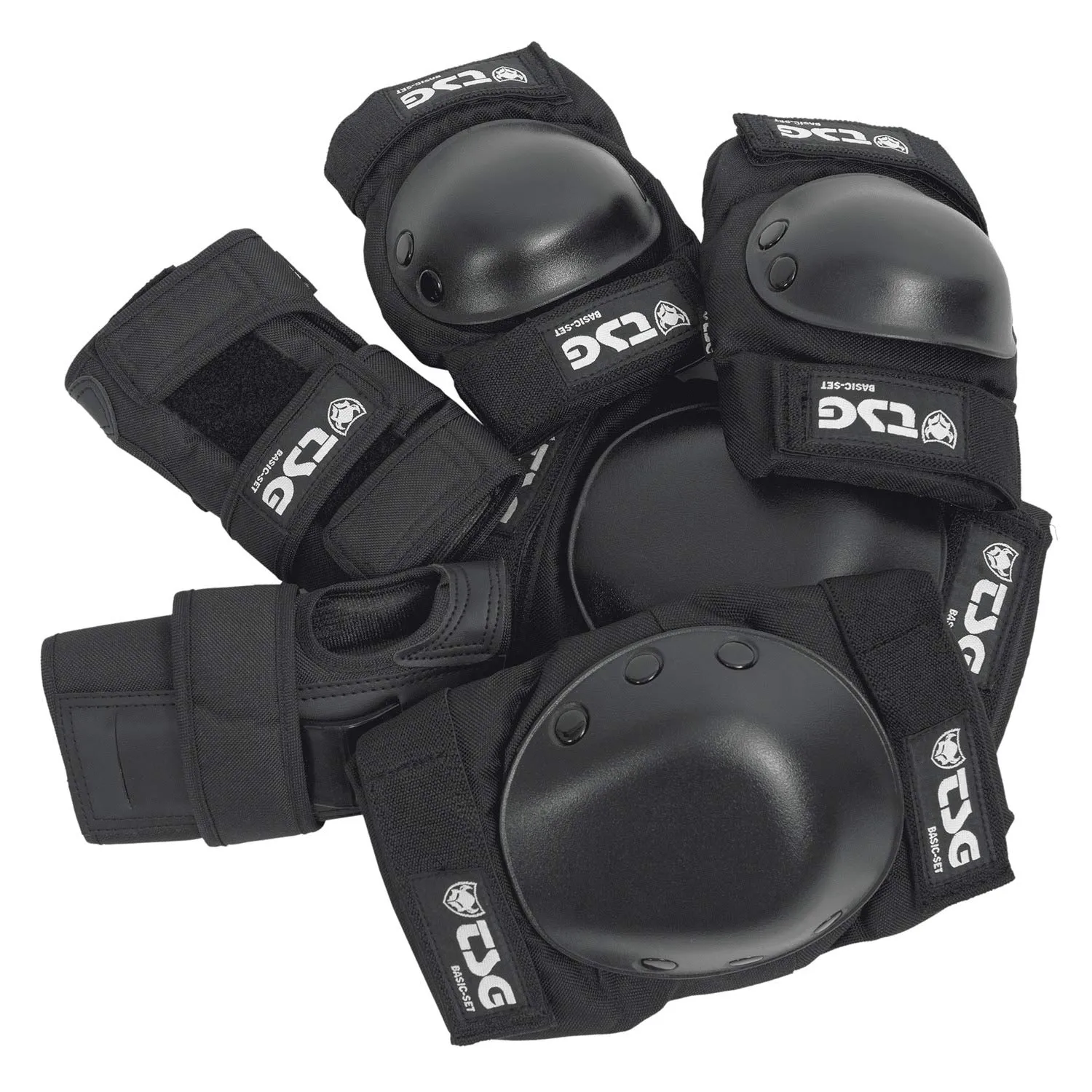 TSG Basic Pad Set, All in One Skateboard Protection Set of Knee Pads, Elbow Pads and Wrist Guards, EVA Cup Foam, PE Caps, Hardshell Protection, Pre Shaped, Horseshoe, Pull Over Design